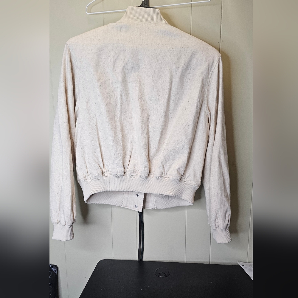 NWT H&M Linen Blend Bomber Jacket, Snap Front Light Beige  Women's Large - Picture 6 of 8